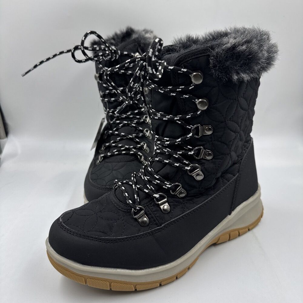 Chooka Women's Belltown Black Mid Faux Fur Insulated Winter Snow Boots 6